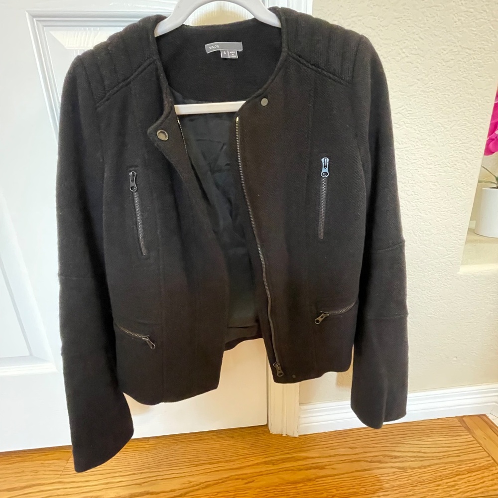 VINCE | Black Wool Blend Quilted Moto Jacket size 8 $495 EUC